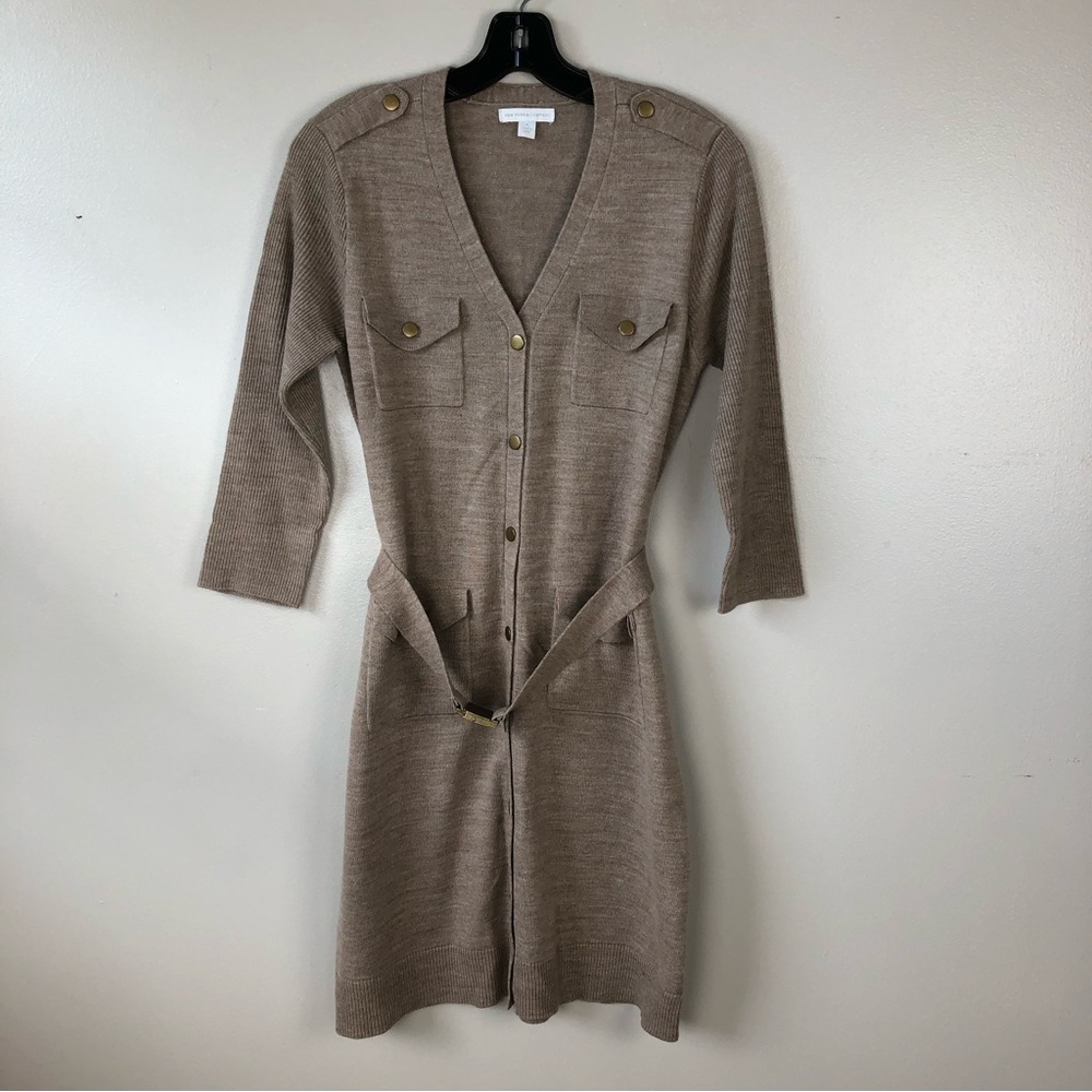 Elegant Tan Button-Up Dress